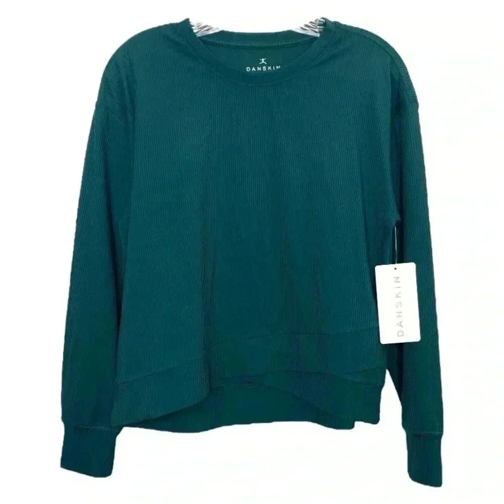 Danskin Crossover Rib Pullover Midnight Green